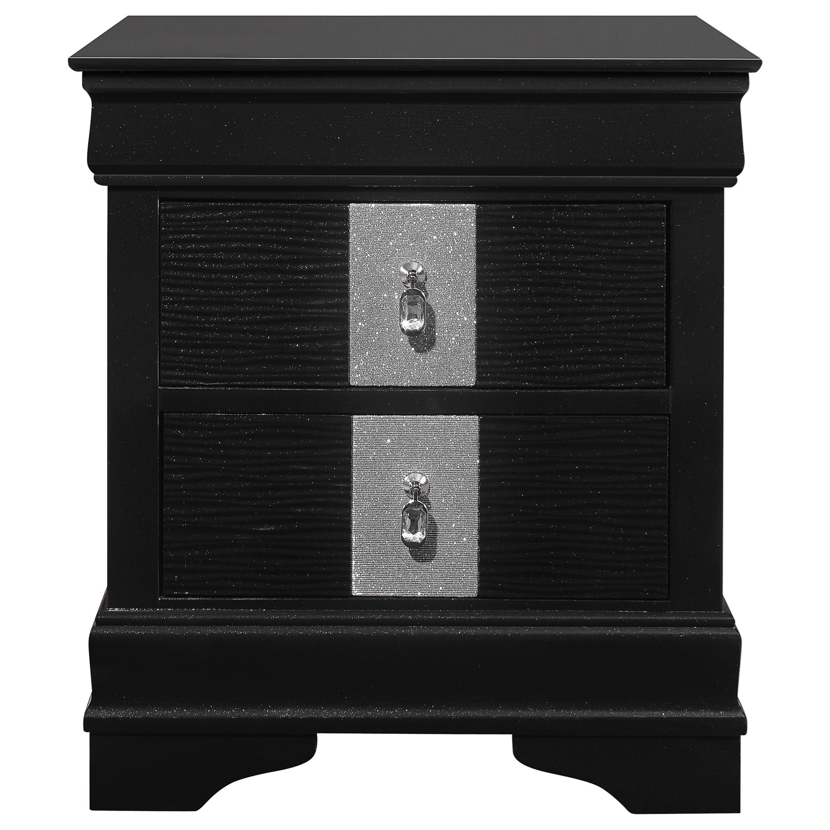 Global Furniture Mia MIAMETALLIC BLACKNS Glam 2Drawer Nightstand